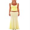 Acrawnni 2-Piece Women's Maxi Skirt Set, Lace-Up Backless Halter Crop Top and Flowing Ruffle Long Skirt, Y2K Summer Beach Outfit, C-Yellow, S view 1