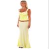 Acrawnni 2-Piece Women's Maxi Skirt Set, Lace-Up Backless Halter Crop Top and Flowing Ruffle Long Skirt, Y2K Summer Beach Outfit, C-Yellow, S view 3