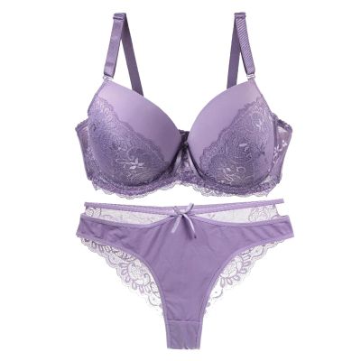 Women's Lace Lingerie Set, Push-Up Underwire Bra and Briefs