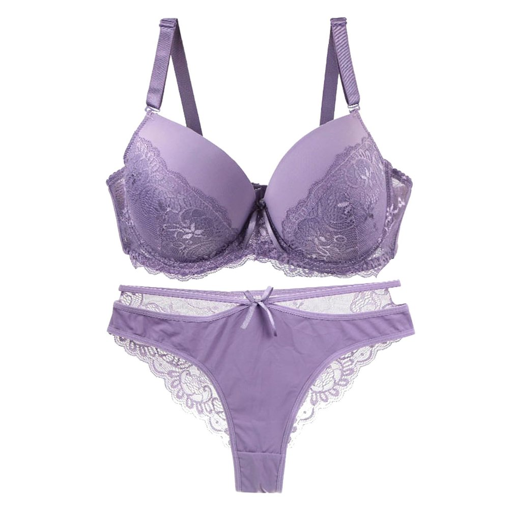 Women's Lace Lingerie Set, Push-Up Underwire Bra and Briefs