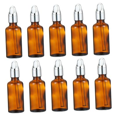 DEARMAMY 10-Pack 50 mL Brown Glass Dropper Bottles with Pipettes