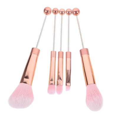 5-Piece Makeup Brush Set with Metal Handles, Pearl Finish