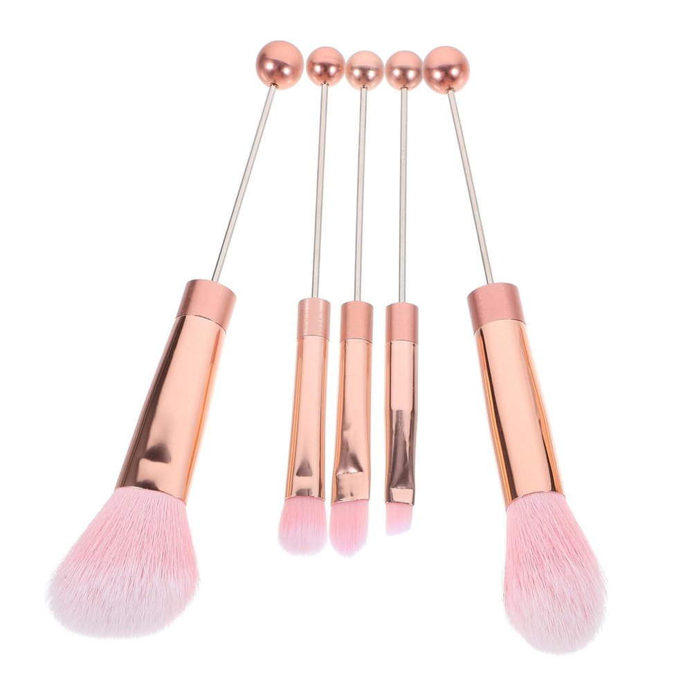 5-Piece Makeup Brush Set with Metal Handles, Pearl Finish