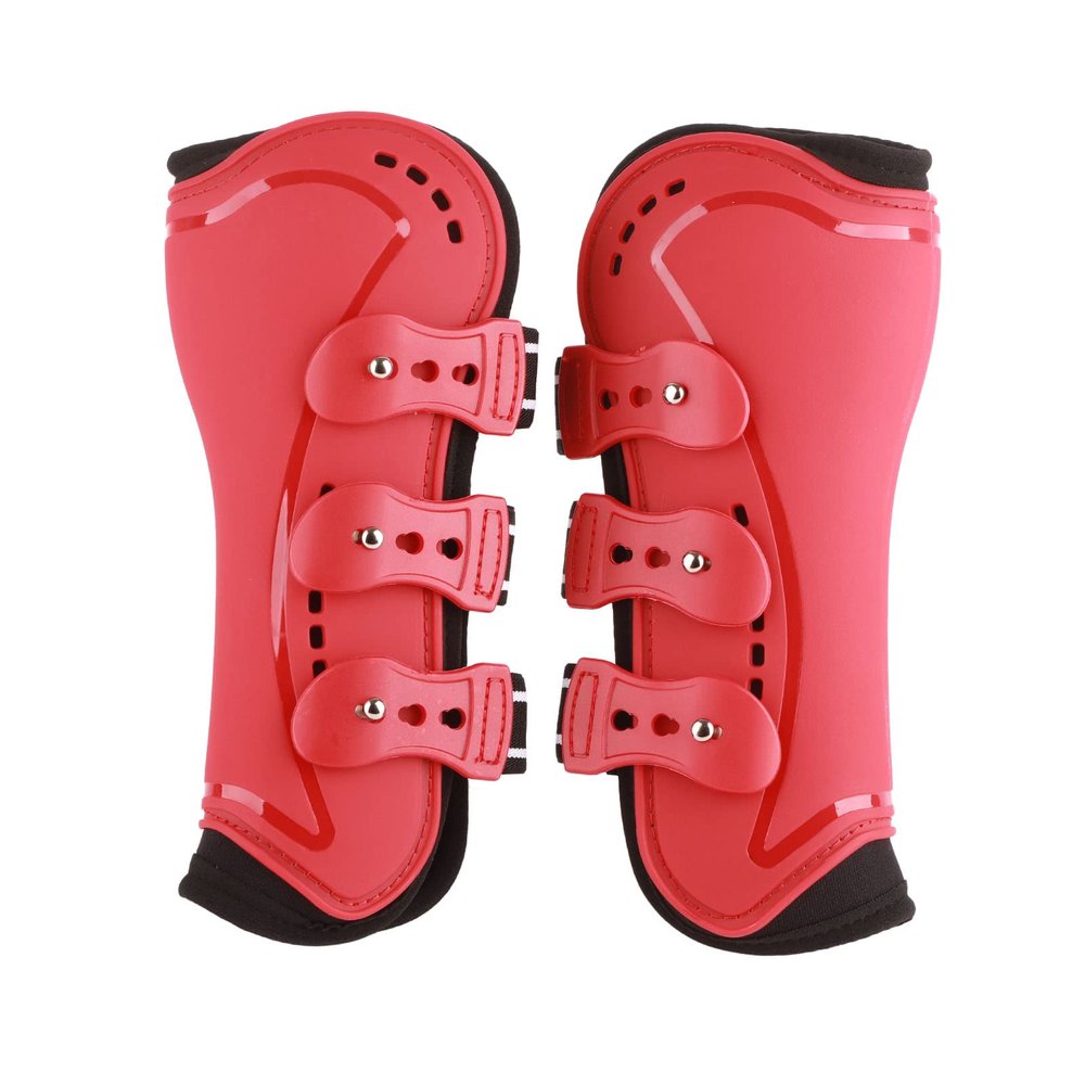 Tbest Breathable Impact-Absorbing Horse Leg Boots, Non-Slip, Soft Lining, Lightweight, Red (M)