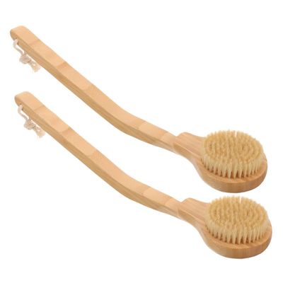 2-Piece Bamboo Bath Brush with Long Handle, Khaki