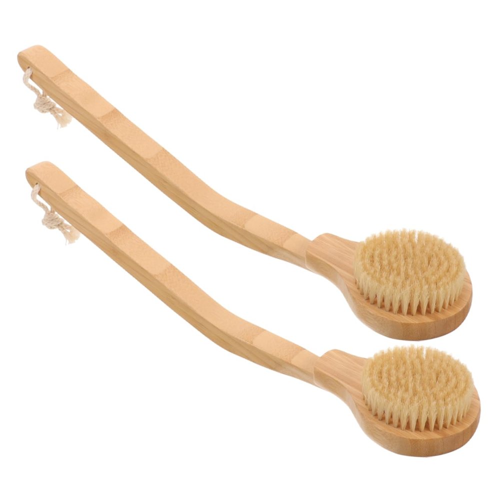 2-Piece Bamboo Bath Brush with Long Handle, Khaki
