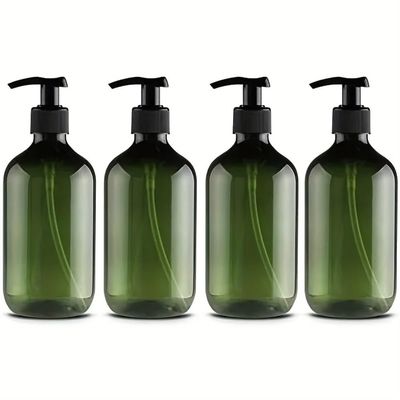 Portable Empty Pump Bottles, Cylindrical, Refillable, 300 ml, Green, 4-Pack