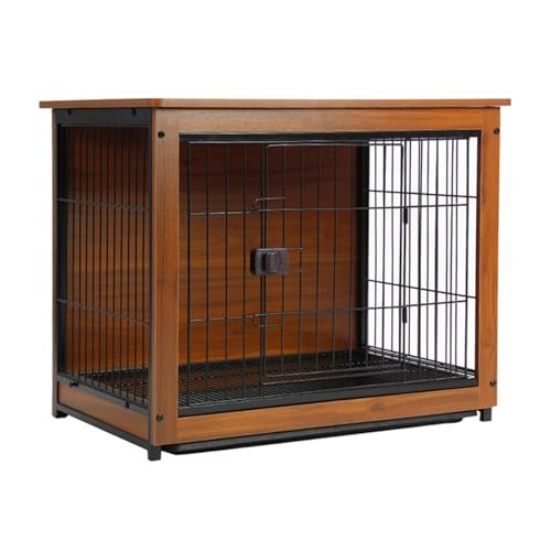 Wooden Furniture Dog Crate for Small and Medium Dogs, Walnut L with Wheels