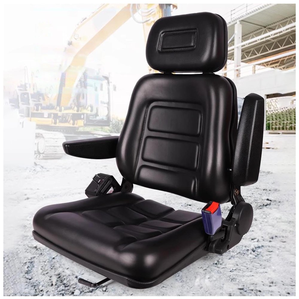 MIDUOLAI Forklift Seat, Universal Tractor and Lawn Mower Seat with Adjustable Backrest and Armrests, Black