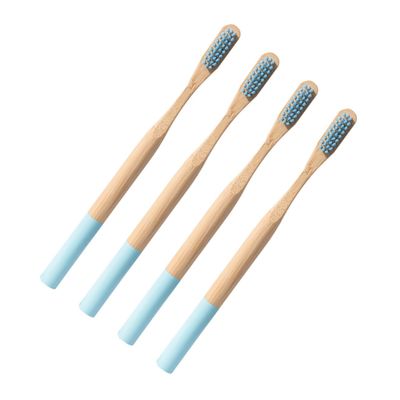 Bamboo Toothbrushes, 4-Pack, Blue, Non-Slip, for Adults