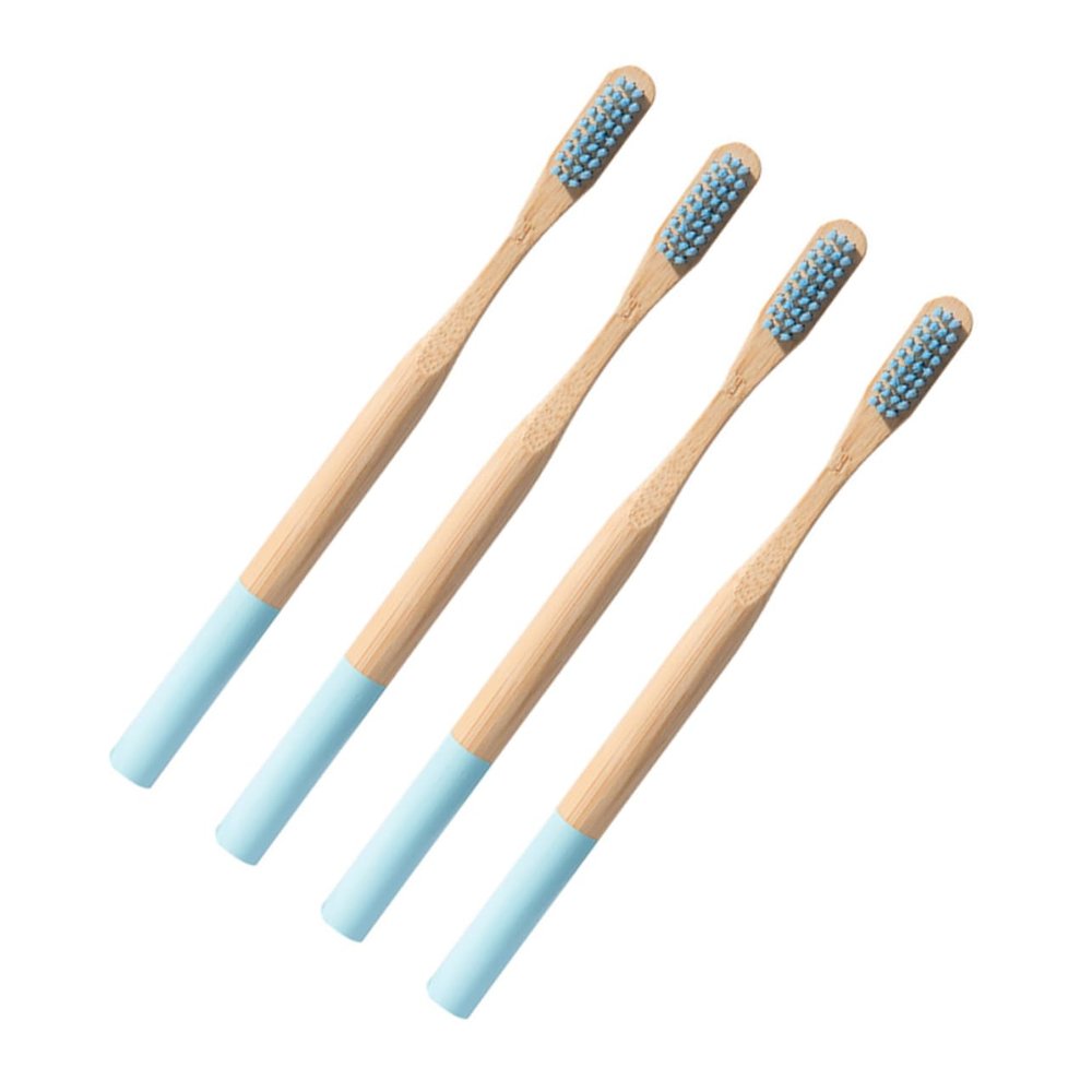 Bamboo Toothbrushes, 4-Pack, Blue, Non-Slip, for Adults