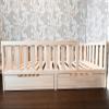 Mandrele Montessori Floor Bed with Slatted Base and Drawers, Guardrail, 90 x 200 cm, Natural view 1