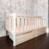 Mandrele Montessori Floor Bed with Slatted Base and Drawers, Guardrail, 90 x 200 cm, Natural view 2