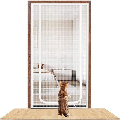 BANTASE Cat-Resistant Mesh Screen Door with Zipper for Living Room, Kitchen, Bedroom, and Patio, Scratch Protection for Dogs and Cats (130 x 220 cm)