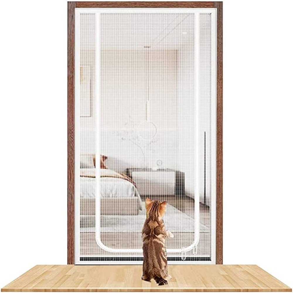 BANTASE Cat-Resistant Mesh Screen Door with Zipper for Living Room, Kitchen, Bedroom, and Patio, Scratch Protection for Dogs and Cats (130 x 220 cm)