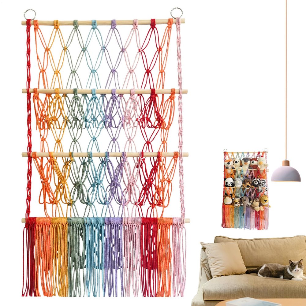 Stuffed Animal Net, 3-Tier Plush Toy Organizer with Tassels – Space-Saving Nursery Storage