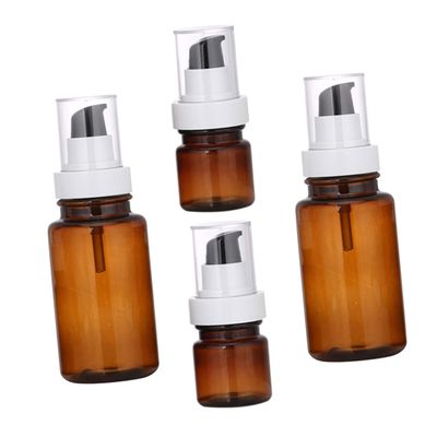 VALICLUD 4-Piece Press Bottles, 180 ml/40 ml Brown PET Refillable Lotion and Shampoo Containers