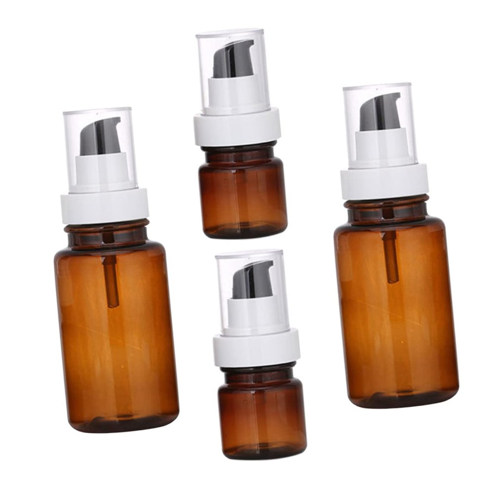 VALICLUD 4-Piece Press Bottles, 180 ml/40 ml Brown PET Refillable Lotion and Shampoo Containers