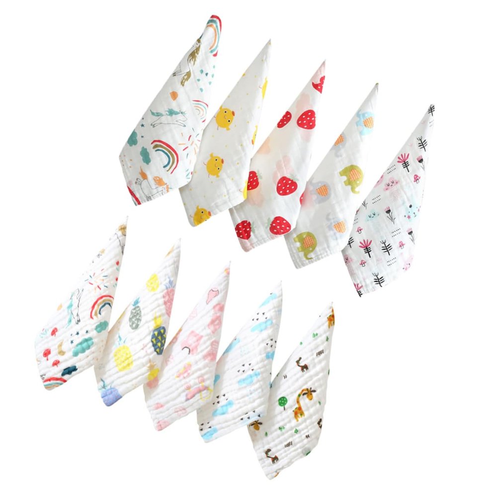KOMBIUDA Baby Hand Towels, 6-Layer Pure Cotton, 30 x 30 cm, Waffle Texture, Soft and Absorbent, Assorted Style