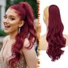 BARSDAR Burgundy Wavy Ponytail Hairpiece with Drawstring, 50 cm Synthetic Clip-In Extension view 1