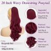 BARSDAR Burgundy Wavy Ponytail Hairpiece with Drawstring, 50 cm Synthetic Clip-In Extension view 2