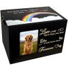 Sofunii Pet Urn for Dogs or Cats, Wooden Memorial Box with Photo Frame, Rainbow Bridge Keepsake, Black Flannel Lining (M - Up to 40 kg Pets) view 1