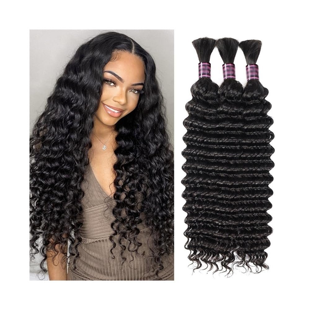 YANG11FAN Deep Wave Bulk Human Hair Braiding Extensions, Unprocessed, Weftless, Remy Hair, 26 in