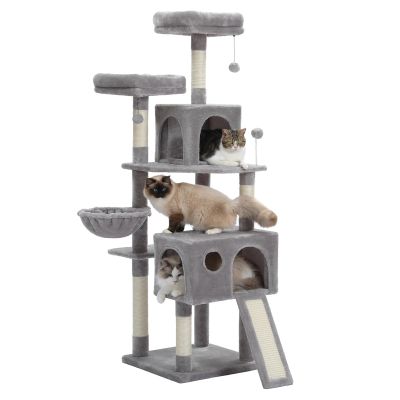162 cm Multi-Level Cat Tree with Perches, Scratching Board and Toys (AMT0181GY)