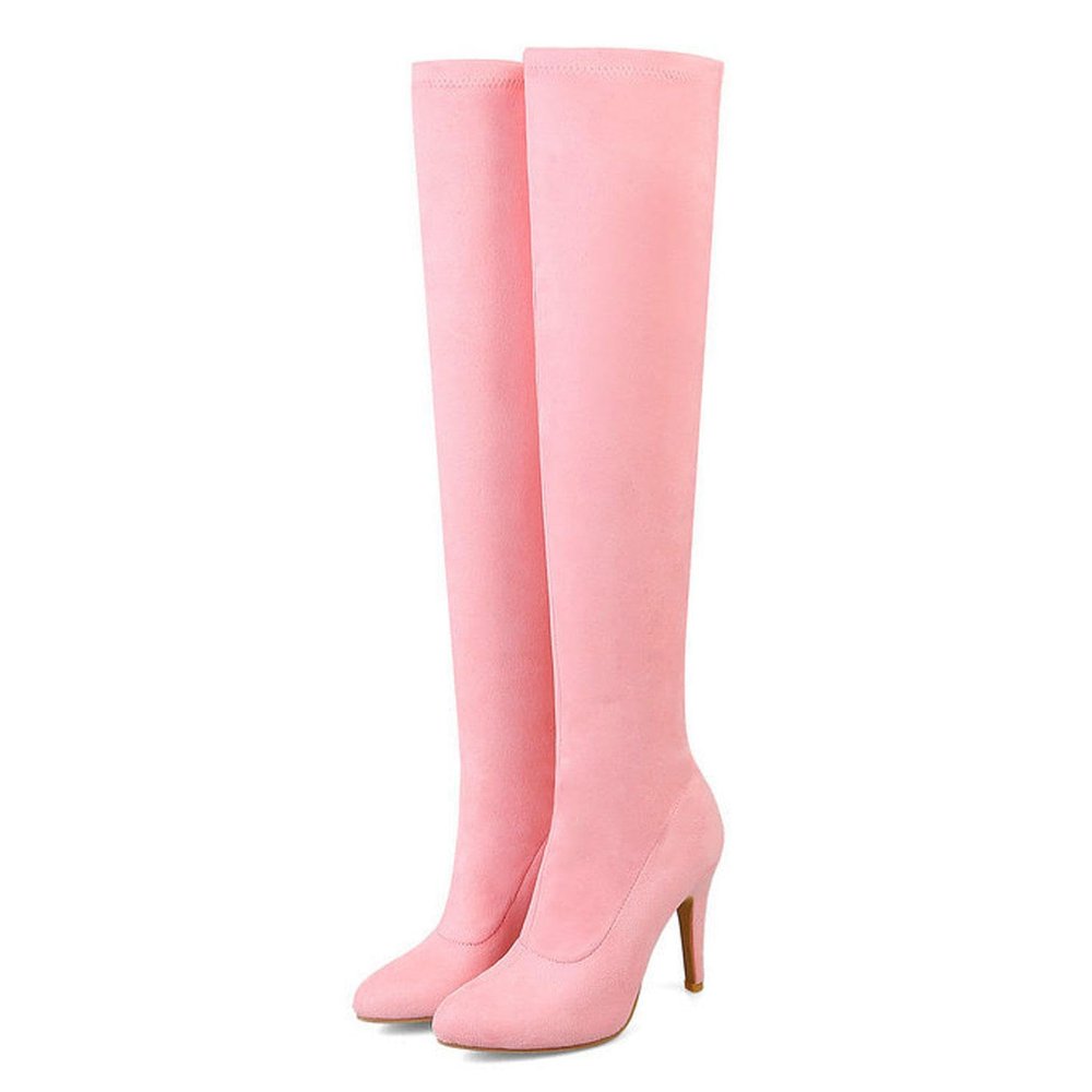 GBBRZKTB Women's Over-the-Knee Suede Stiletto Boots, Pointed Toe, Stretch, 9.5 cm, Pink, Size 35