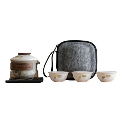 Yangzhi Jade Hand-Painted Osmanthus Travel Tea Set