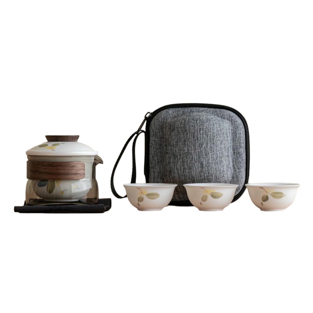 Yangzhi Jade Hand-Painted Osmanthus Travel Tea Set