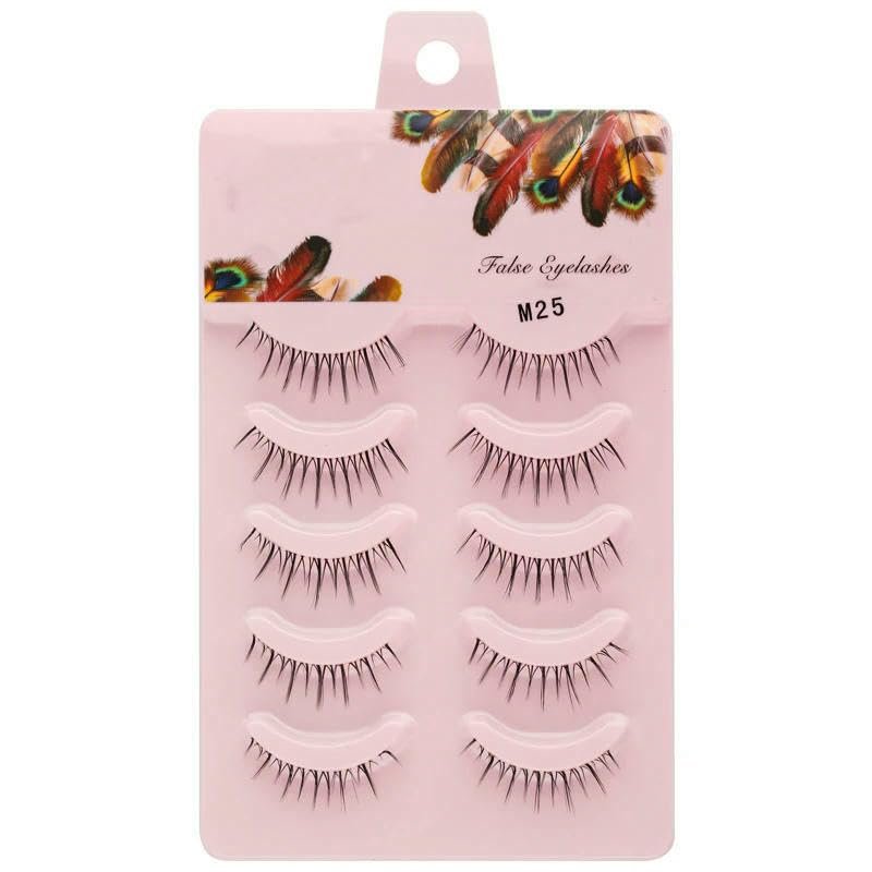 Manga Lashes, 5 Pairs Anime Cosplay Mink Lashes, Korean Natural Short Full-Strip Lashes with Clear Band