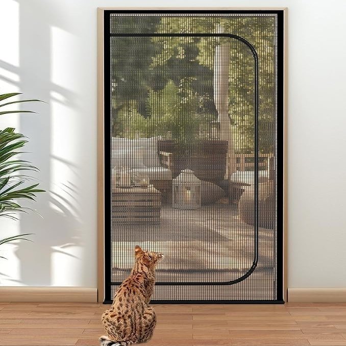 PENSERAR Cat Screen Door, 80 x 200 cm, Reinforced Scratch-Resistant Mesh with Zipper (90 x 210 cm)