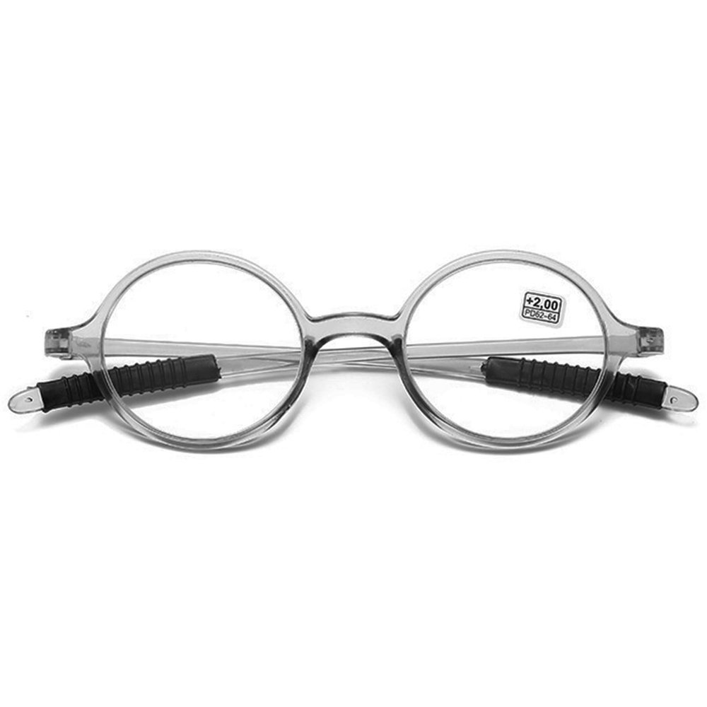 Lanomi Reading Glasses for Women and Men, Unisex Retro Round Full-Rim Glasses, Lightweight, Transparent Gray, +2.5