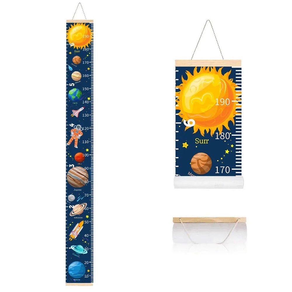 JHSDHYD Kids' Height Chart, Cartoon Planet Rocket, Beige Scroll