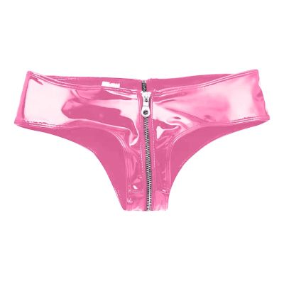 PINTUTU Sexy Women's Lingerie – High-Waisted Patent-Look Leather Hotpants, V-Shape Thong