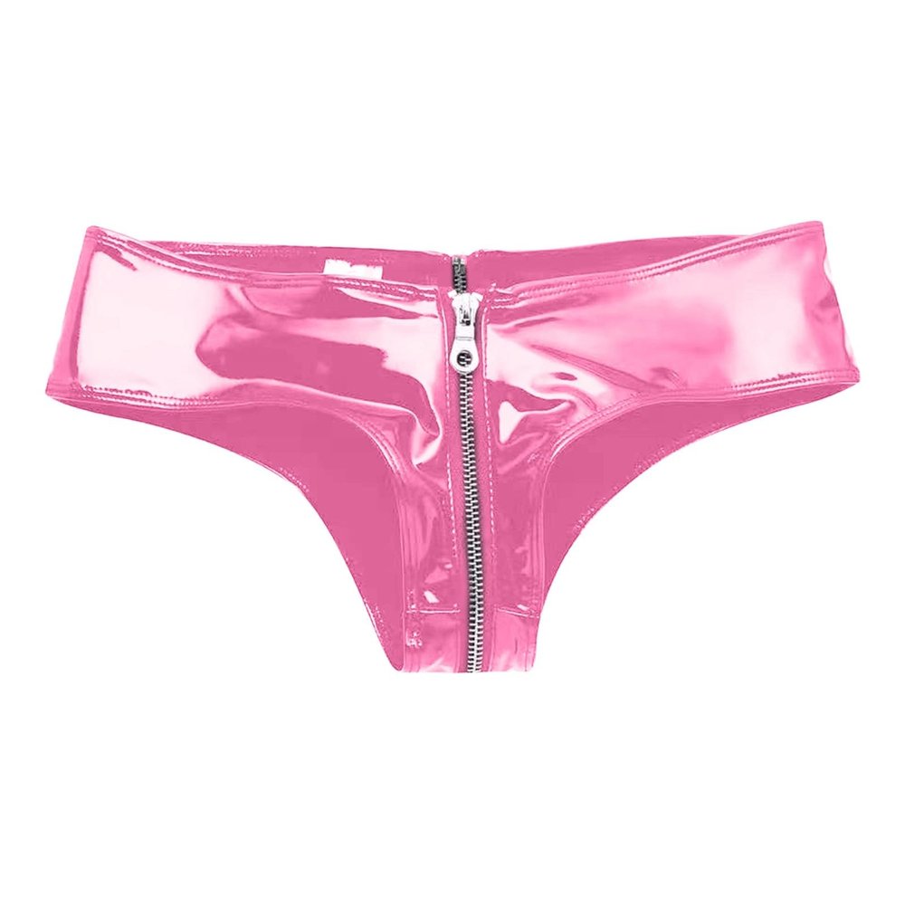 PINTUTU Sexy Women's Lingerie – High-Waisted Patent-Look Leather Hotpants, V-Shape Thong