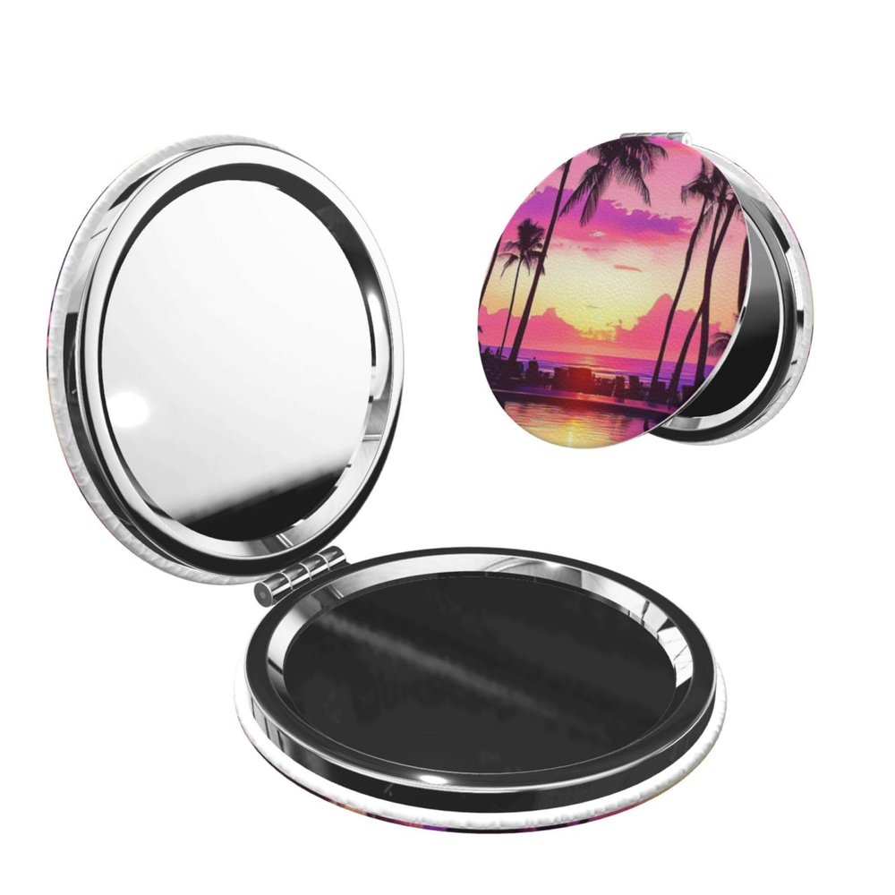 ZSUUGJ Compact Makeup Mirror with Beach Sunset Design
