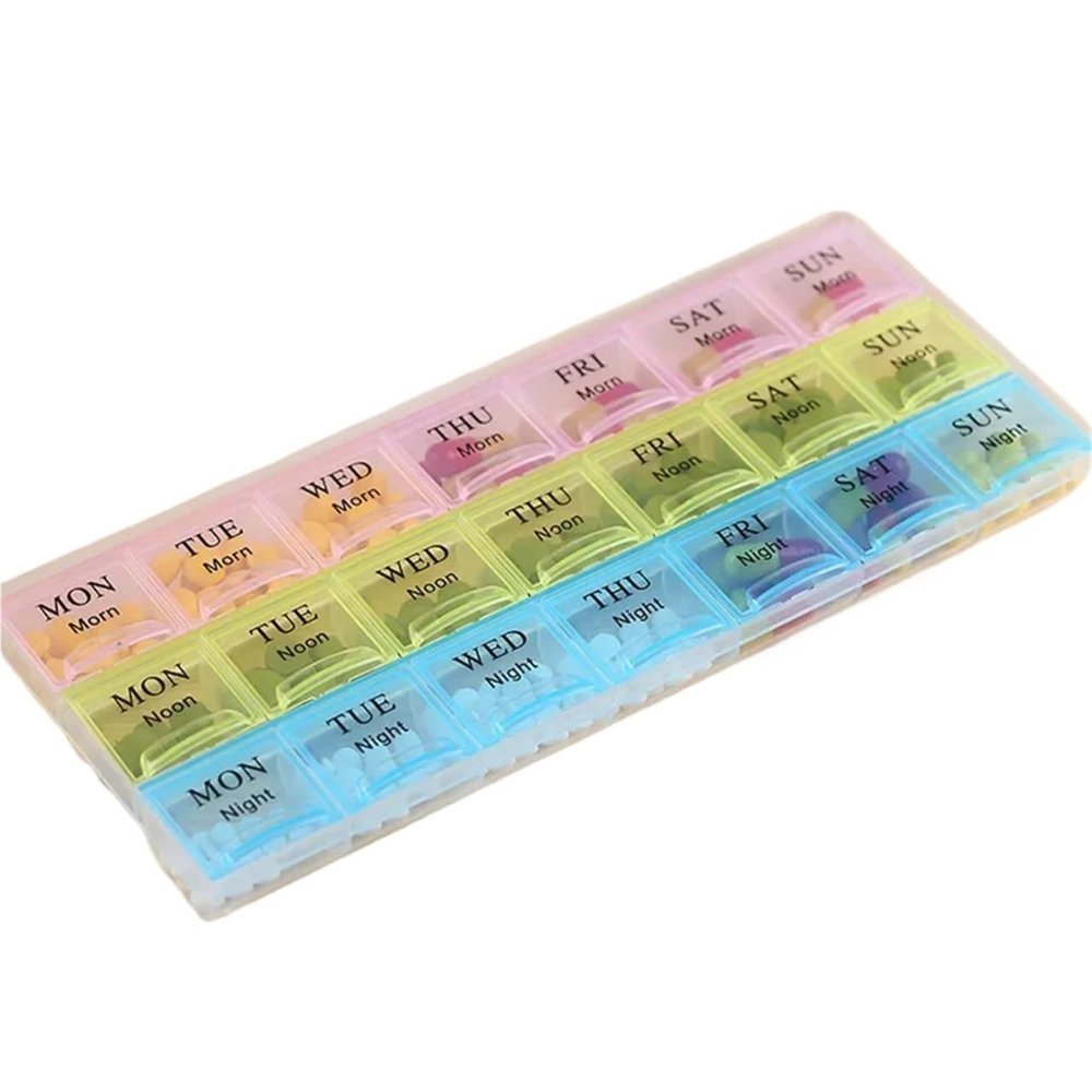 1-Piece Weekly Pill Organizer, 21 Compartments