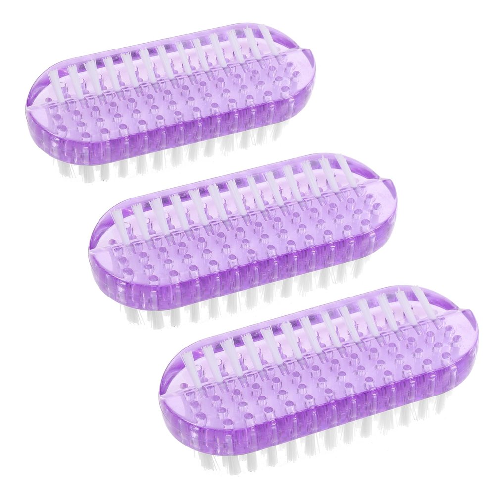 Purple Double-Sided Nail Brushes, 3-Pack, Plastic