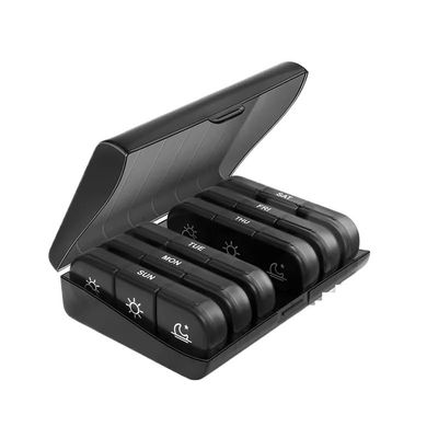 1-Piece 7-Day Pill Organizer, 21 Compartments, 3 Times Daily, Portable, Black