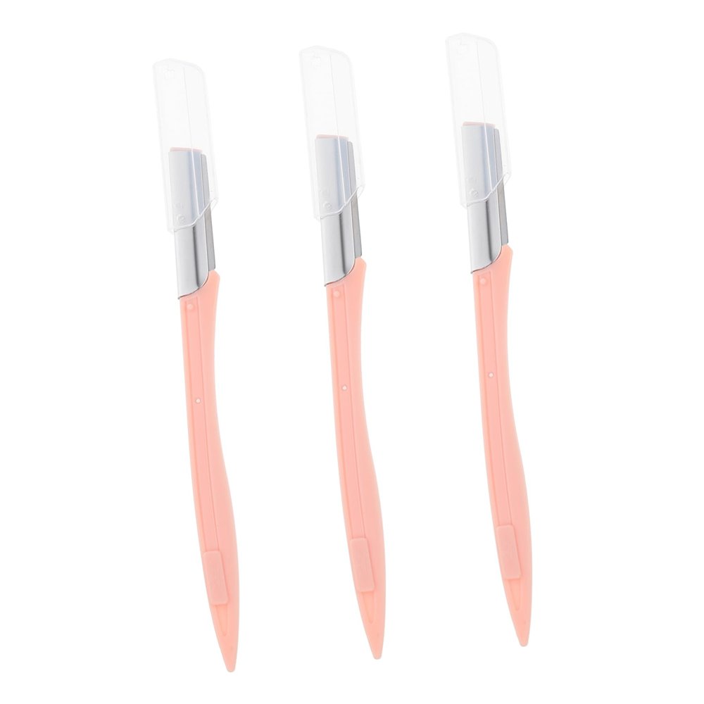 3-Pack Stainless Steel Travel Eyebrow Razors, Pink