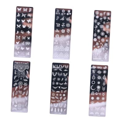CALLARON Stainless Steel Nail Stamping Plates with Deeply Engraved Flowers and Butterflies, 6 Pieces
