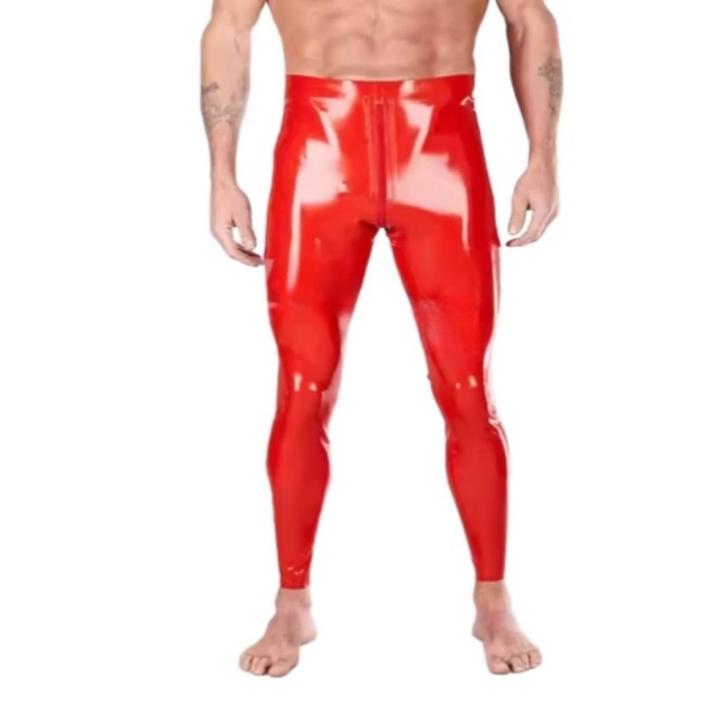 GAYLOP Latex Men's Pants with Crotch Zipper, 0.4 mm, Pink, Size M