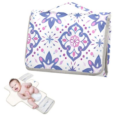 Reusable Waterproof Portable Changing Pad with Tissue Pocket, Geometric Design