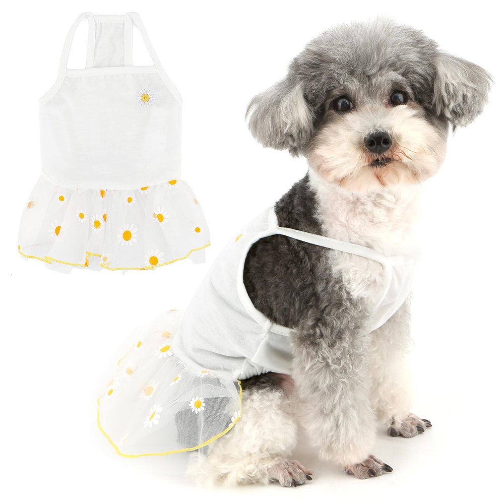 Zunea Camisole Puppy/Dog Dress for Extra-Small and Small Dogs, Cute Daisy Pattern, Summer Princess Dress