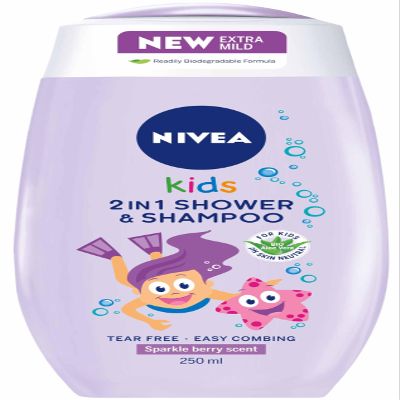 NIVEA Kids 2-in-1 Shampoo & Shower Gel, Sparkle Berry, 250 ml