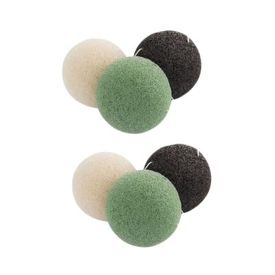 Mikinona 6-Piece Natural Facial Cleansing Sponges, Round, Black/Green/White