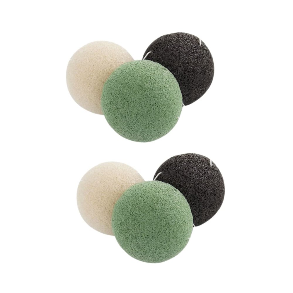 Mikinona 6-Piece Natural Facial Cleansing Sponges, Round, Black/Green/White