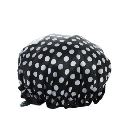 ZWCSHUU Women's Reusable Shower Cap, Double Waterproof Layers, Big Black Spot